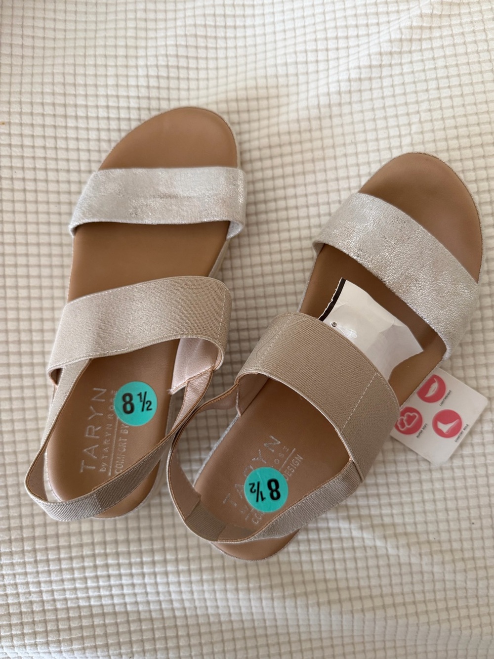 Taryn Rose Metallic Silver and Beige Slide Sandals